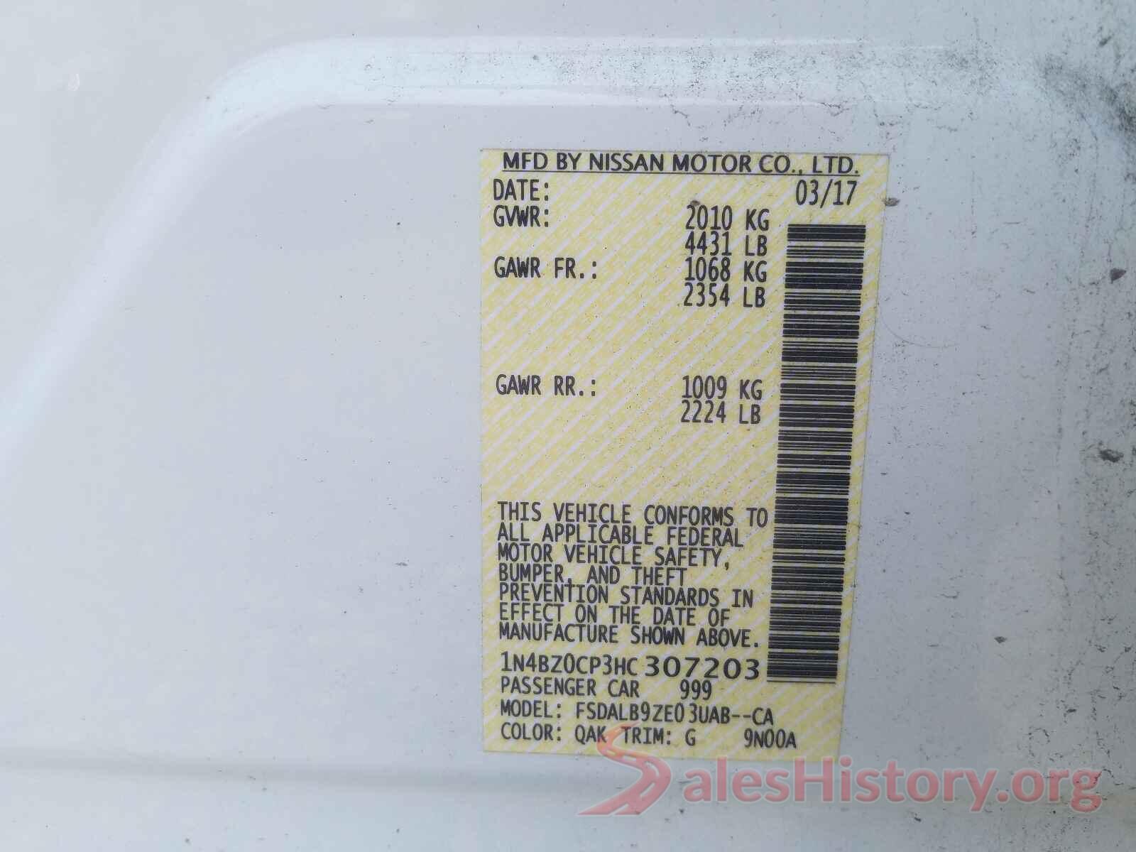 1N4BZ0CP3HC307203 2017 NISSAN LEAF