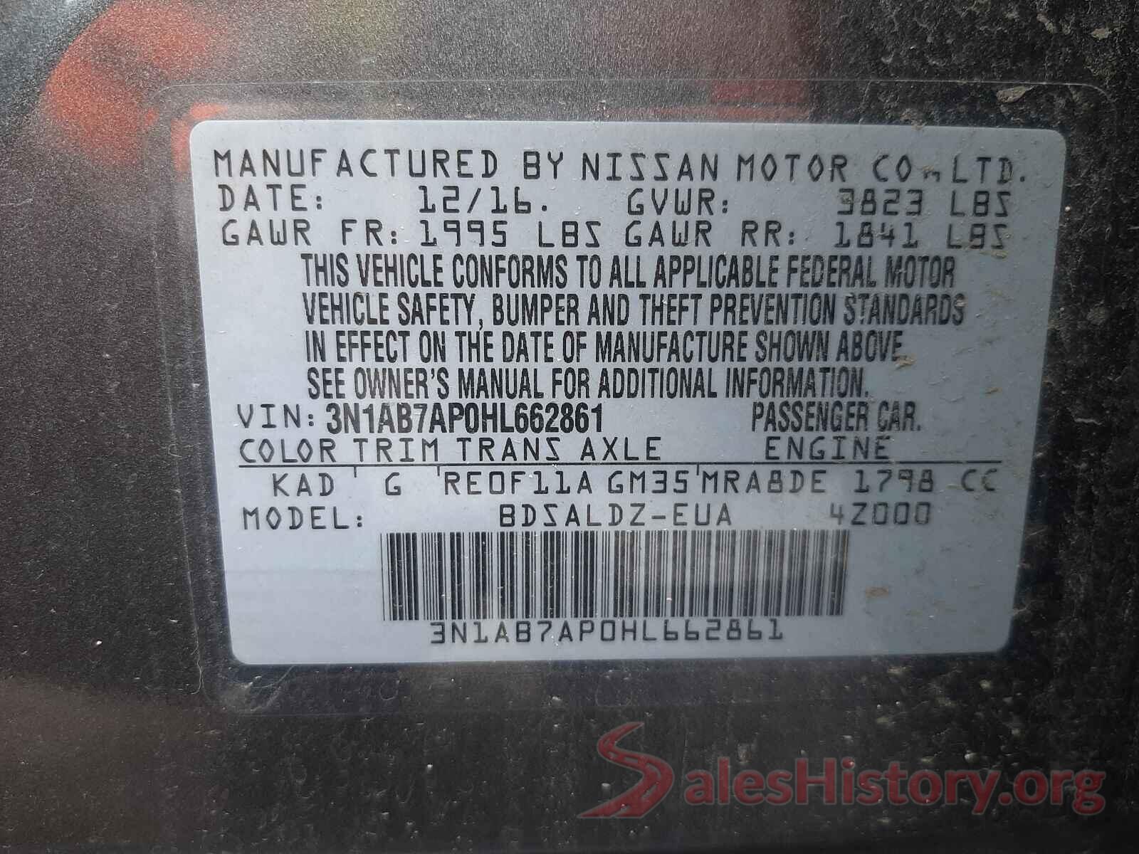 3N1AB7AP0HL662861 2017 NISSAN SENTRA