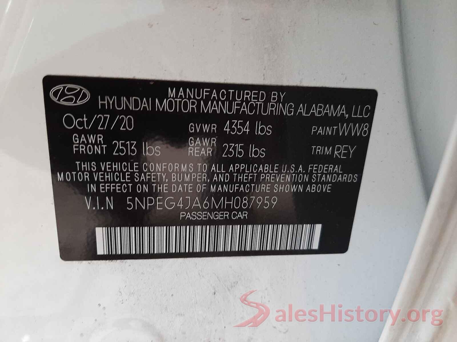 5NPEG4JA6MH087959 2021 HYUNDAI SONATA