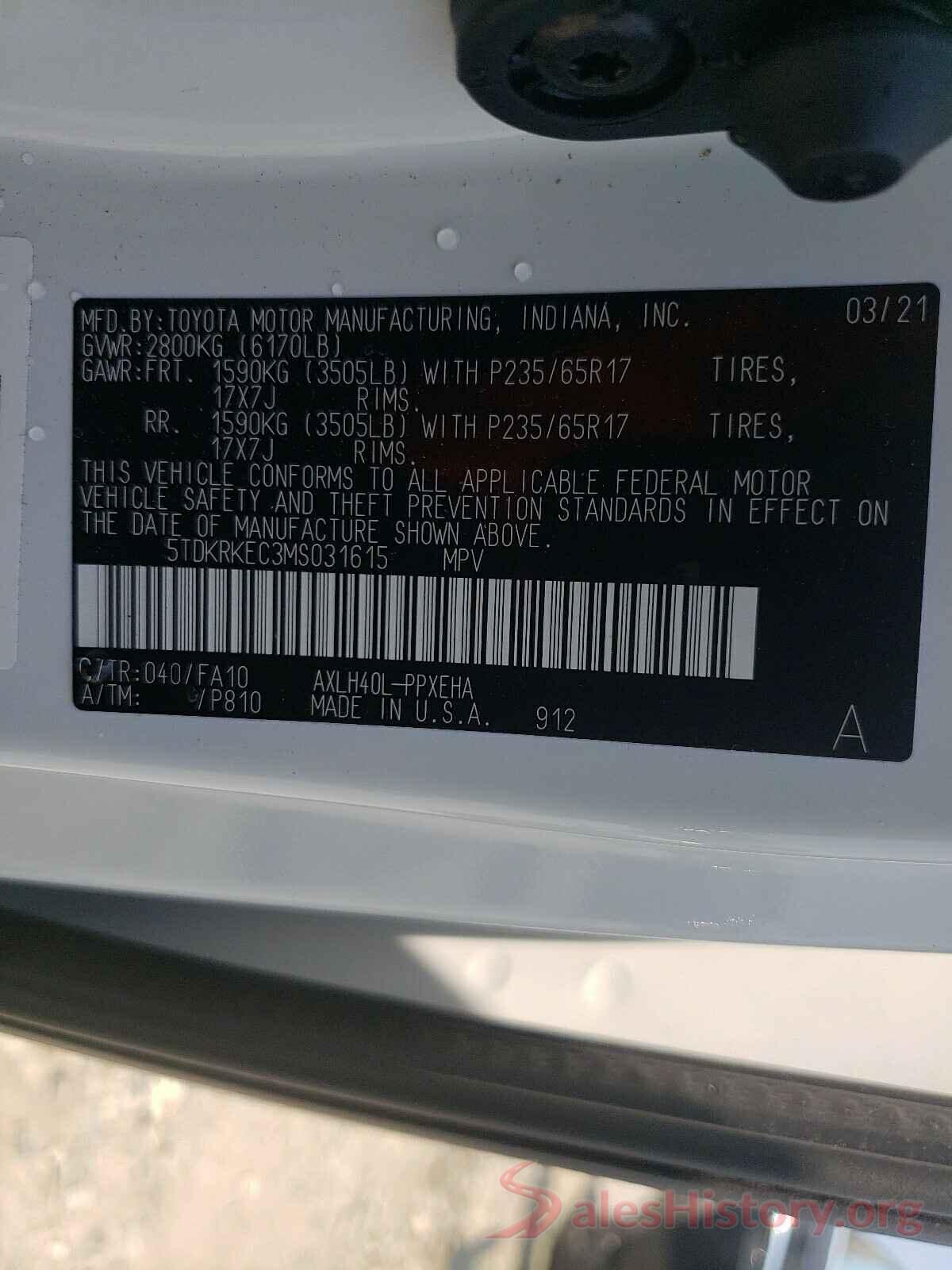 5TDKRKEC3MS031615 2021 TOYOTA SIENNA