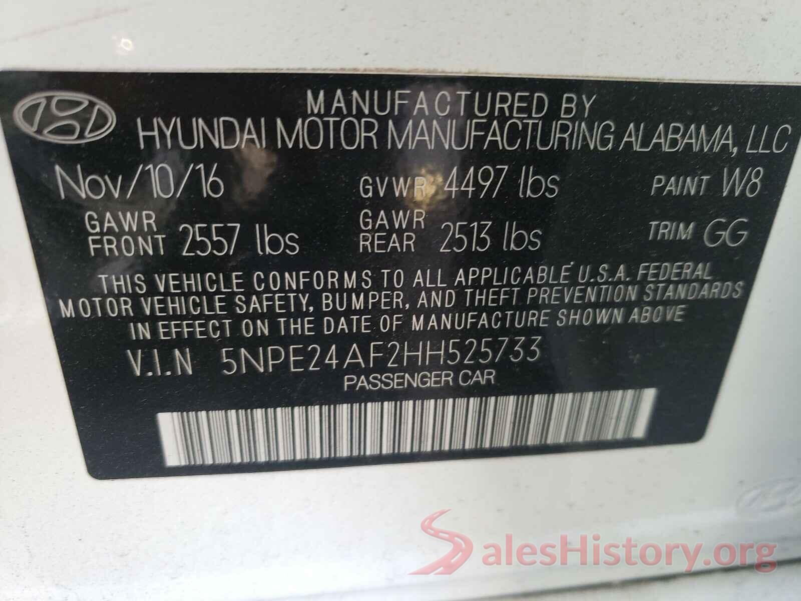 5NPE24AF2HH525733 2017 HYUNDAI SONATA