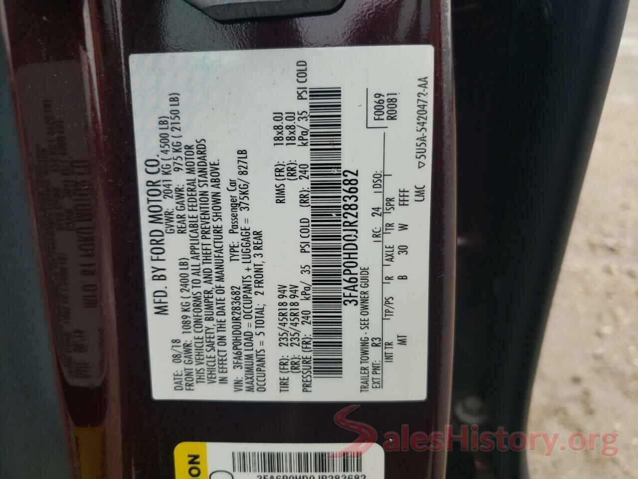 3FA6P0HD0JR283682 2018 FORD FUSION