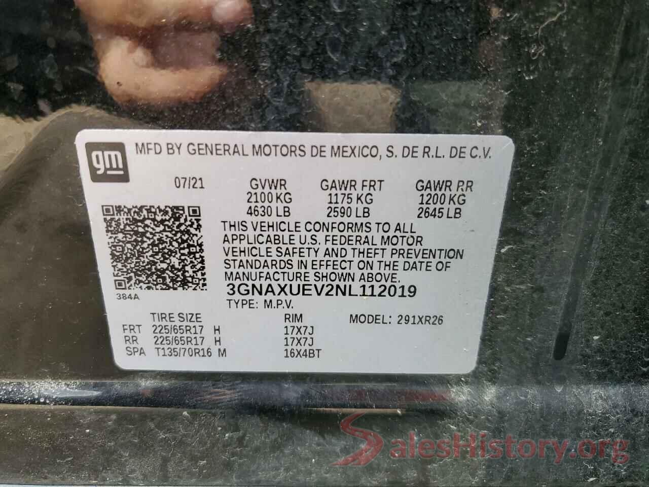 3GNAXUEV2NL112019 2022 CHEVROLET EQUINOX