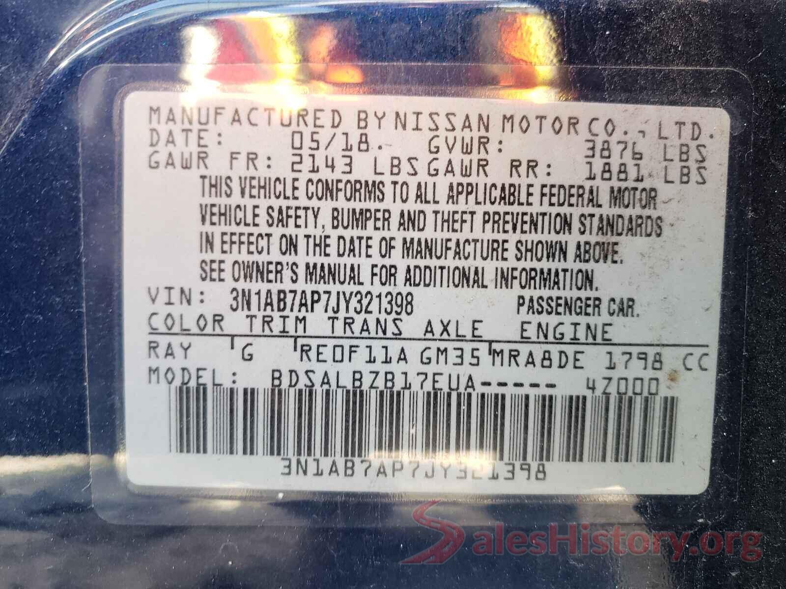 3N1AB7AP7JY321398 2018 NISSAN SENTRA