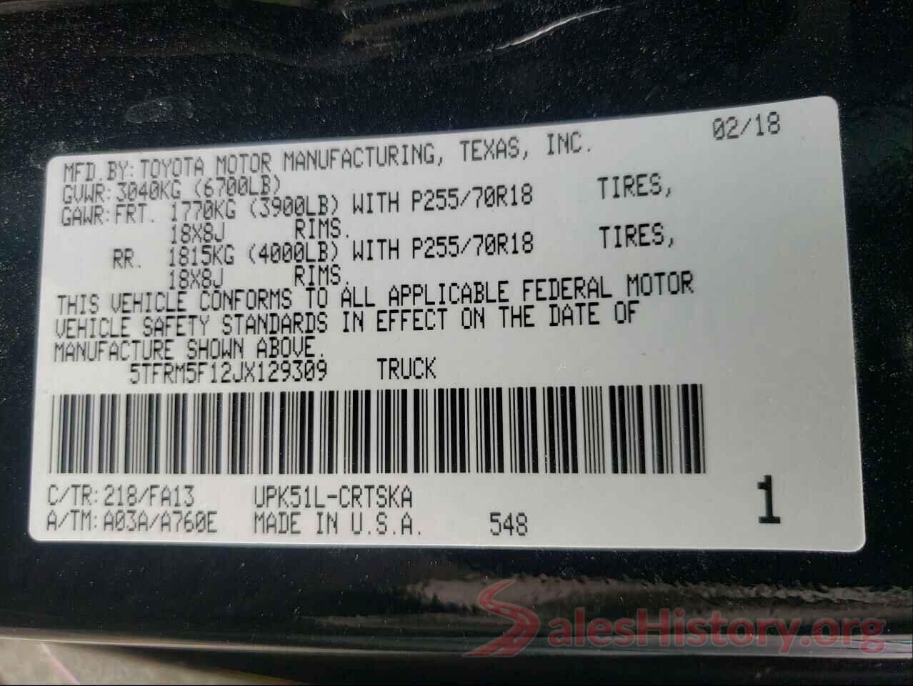 5TFRM5F12JX129309 2018 TOYOTA TUNDRA