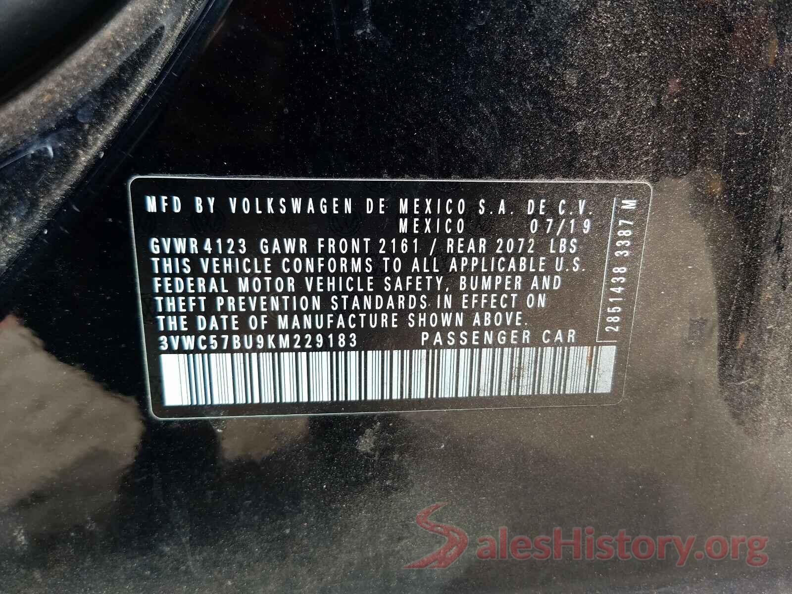 3VWC57BU9KM229183 2019 VOLKSWAGEN JETTA