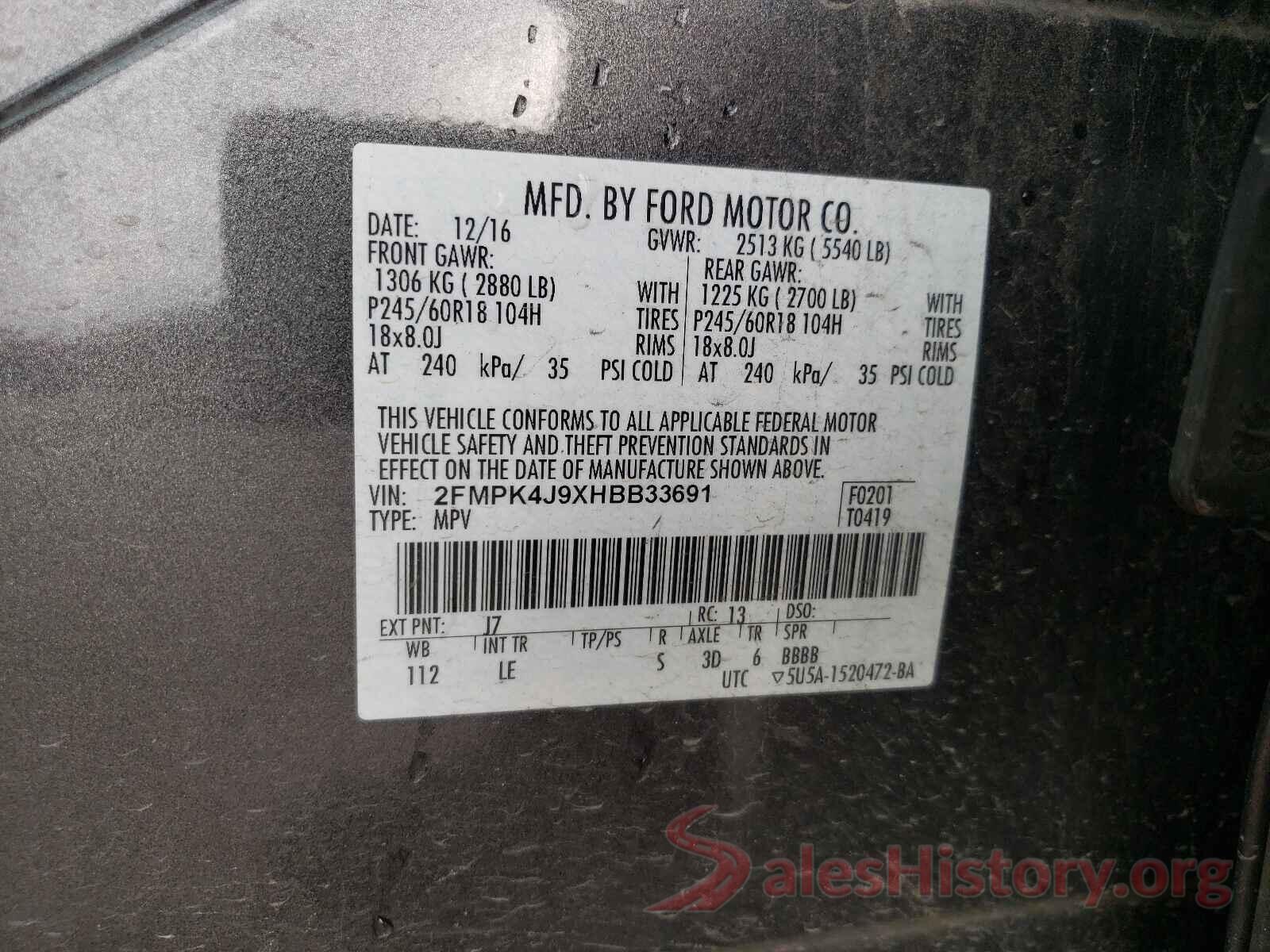 2FMPK4J9XHBB33691 2017 FORD EDGE