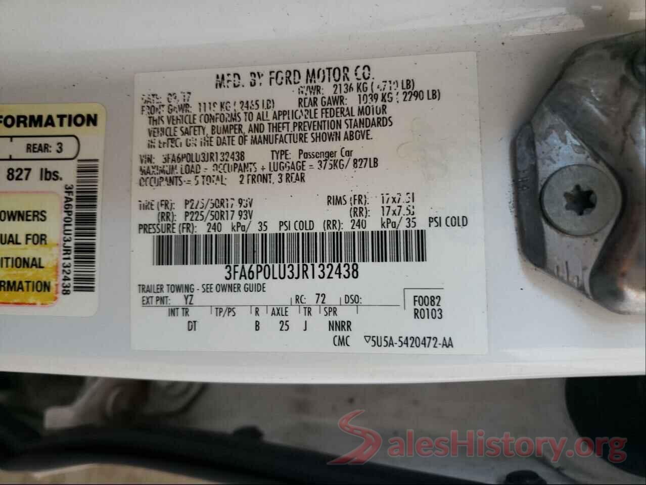 3FA6P0LU3JR132438 2018 FORD FUSION