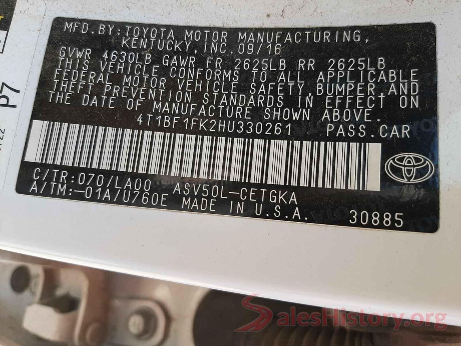 4T1BF1FK2HU330261 2017 TOYOTA CAMRY