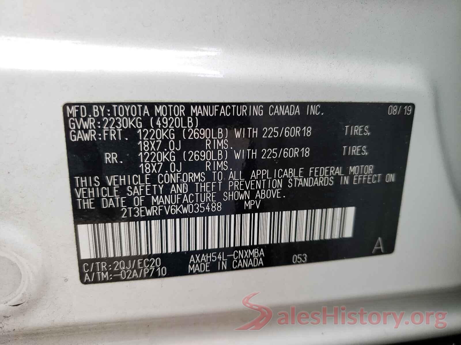 2T3EWRFV6KW035488 2019 TOYOTA RAV4