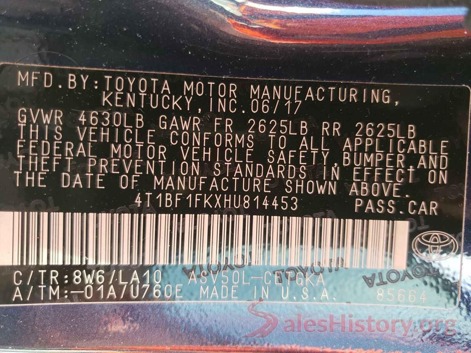 4T1BF1FKXHU814453 2017 TOYOTA CAMRY