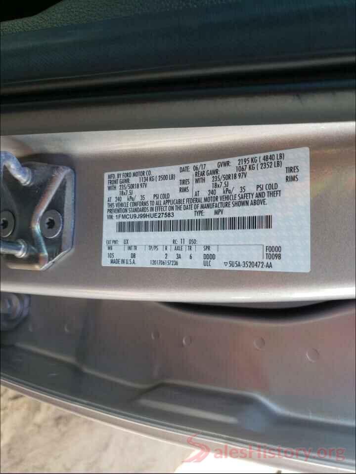 1FMCU9J99HUE27583 2017 FORD ESCAPE