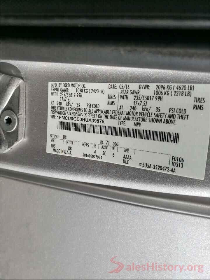 1FMCU0GD0HUA39875 2017 FORD ESCAPE