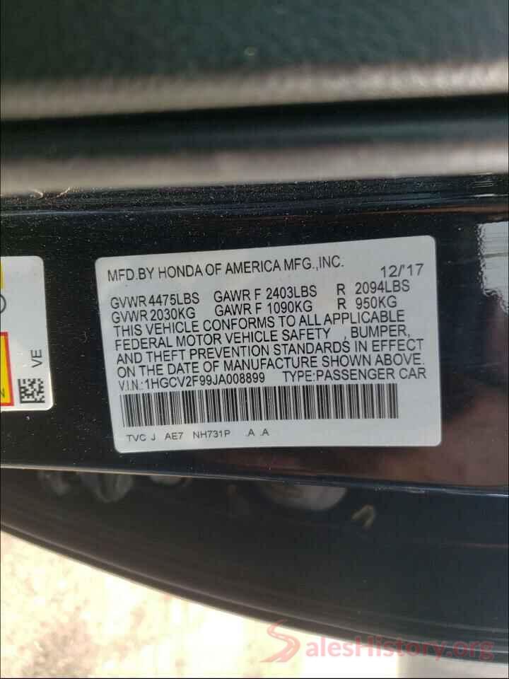 1HGCV2F99JA008899 2018 HONDA ACCORD