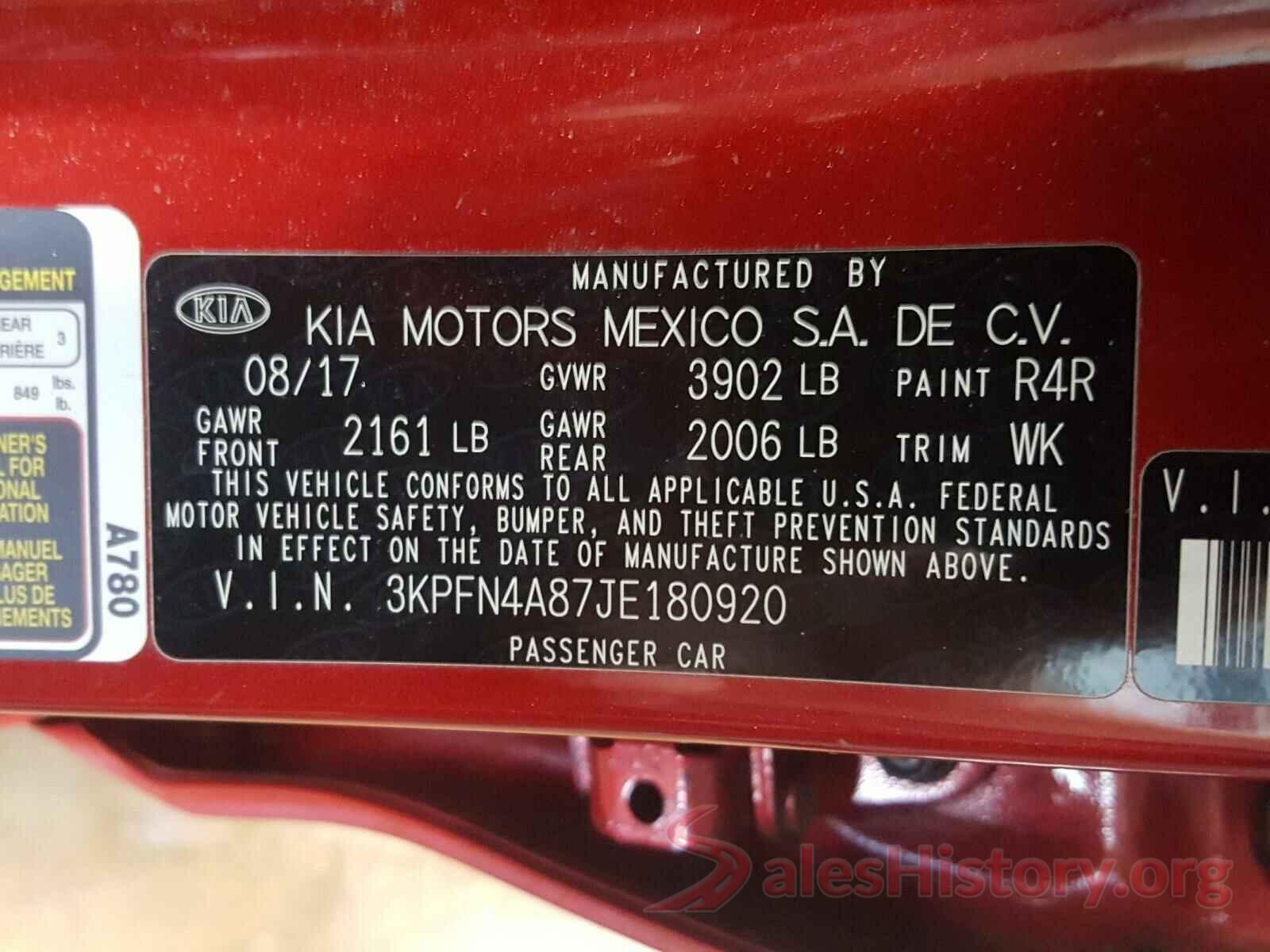 3KPFN4A87JE180920 2018 KIA FORTE