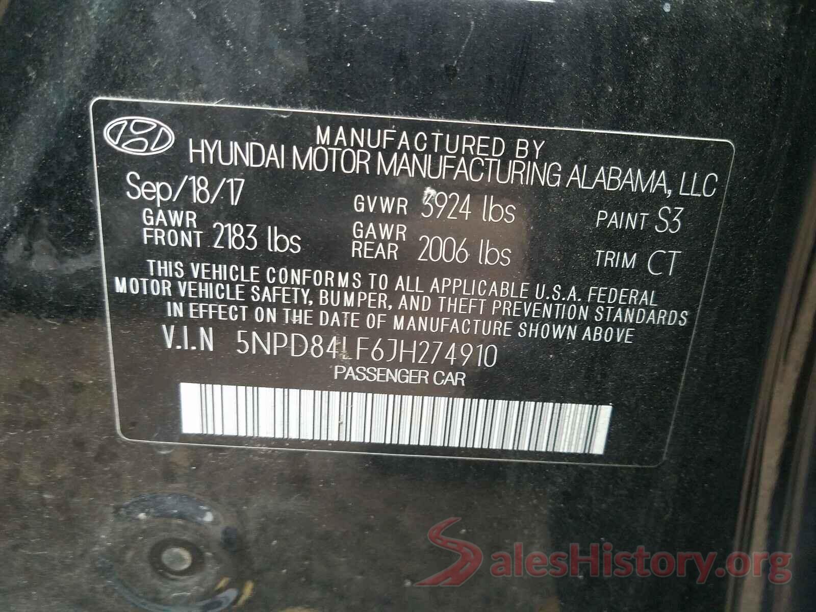 5NPD84LF6JH274910 2018 HYUNDAI ELANTRA