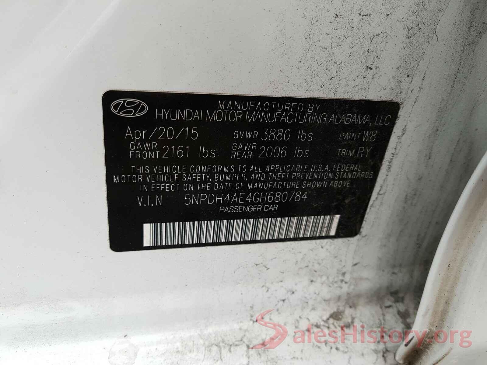 5NPDH4AE4GH680784 2016 HYUNDAI ELANTRA