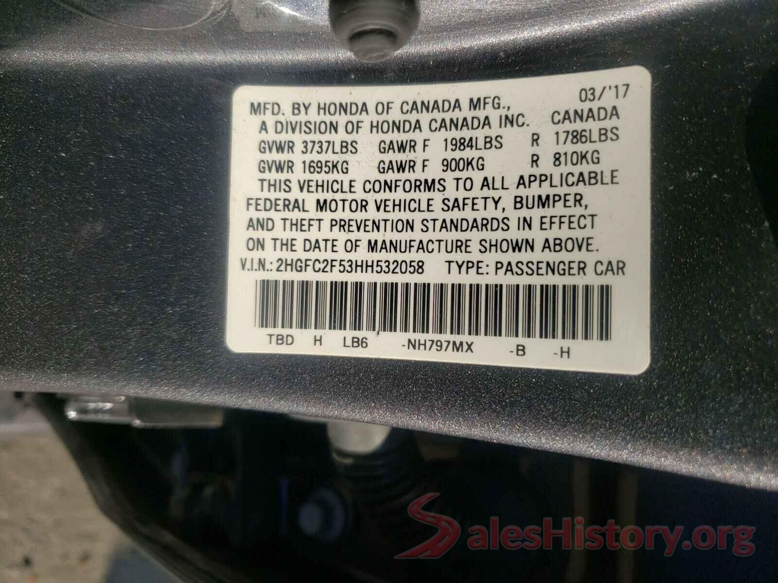 2HGFC2F53HH532058 2017 HONDA CIVIC