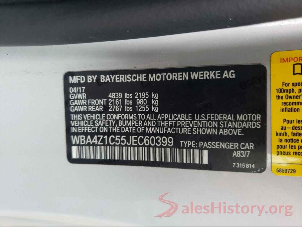 WBA4Z1C55JEC60399 2018 BMW 4 SERIES