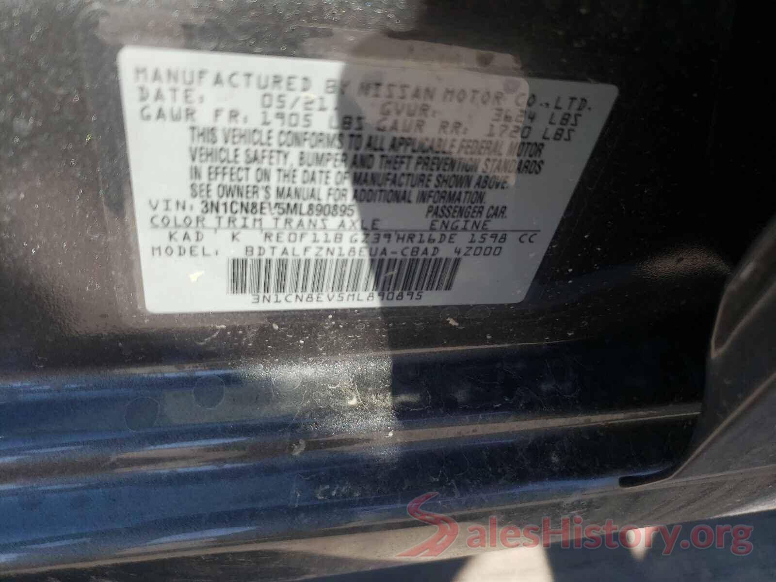 3N1CN8EV5ML890895 2021 NISSAN VERSA