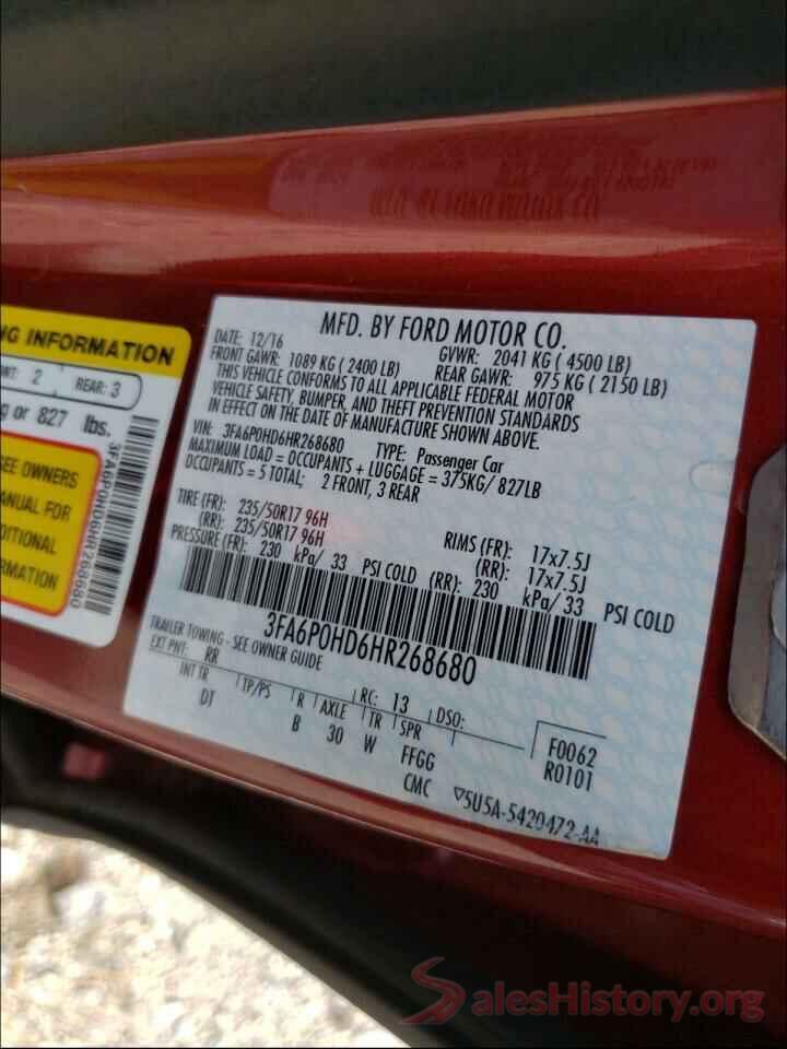 3FA6P0HD6HR268680 2017 FORD FUSION