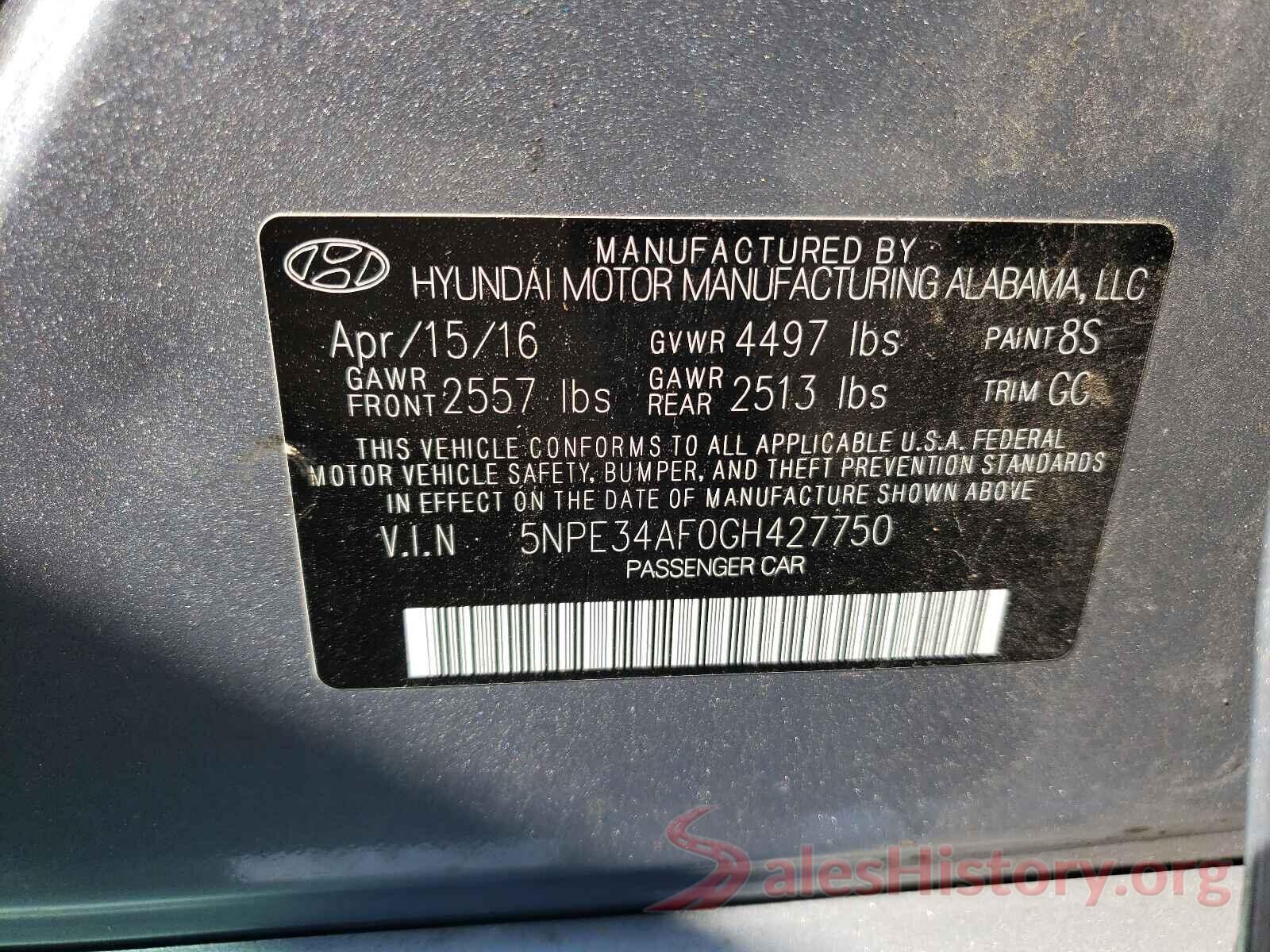 5NPE34AF0GH427750 2016 HYUNDAI SONATA