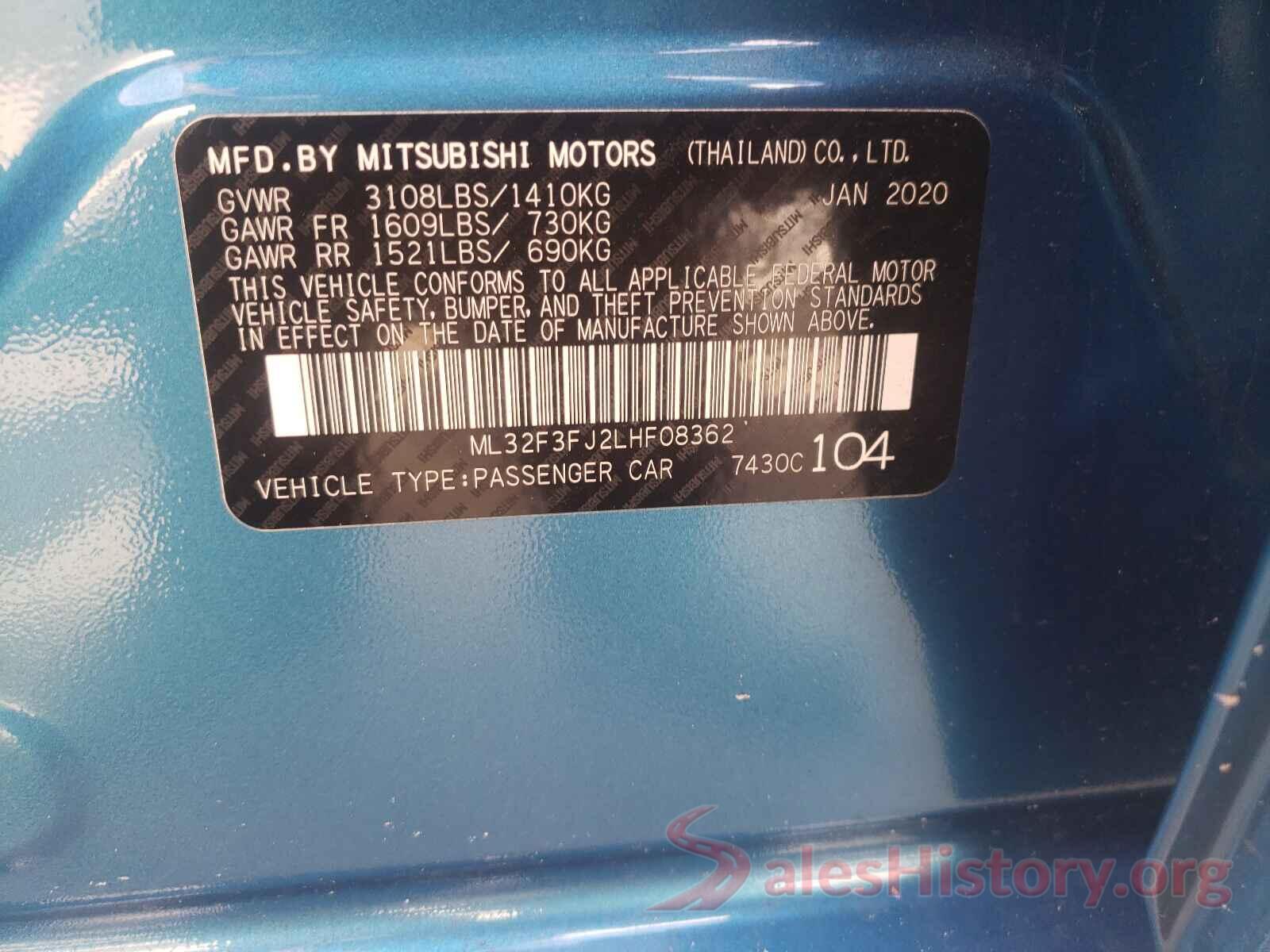 ML32F3FJ2LHF08362 2020 MITSUBISHI MIRAGE