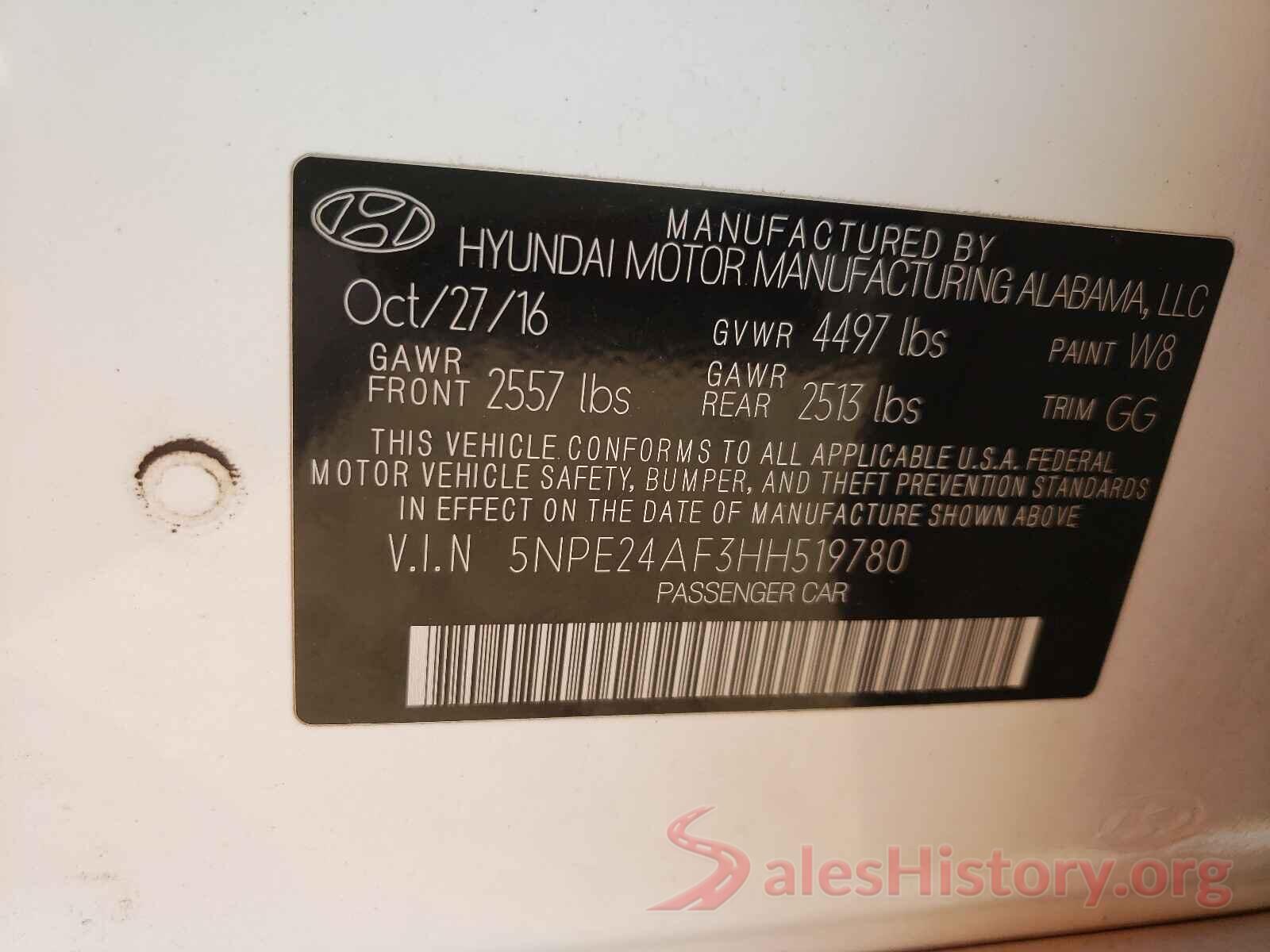 5NPE24AF3HH519780 2017 HYUNDAI SONATA