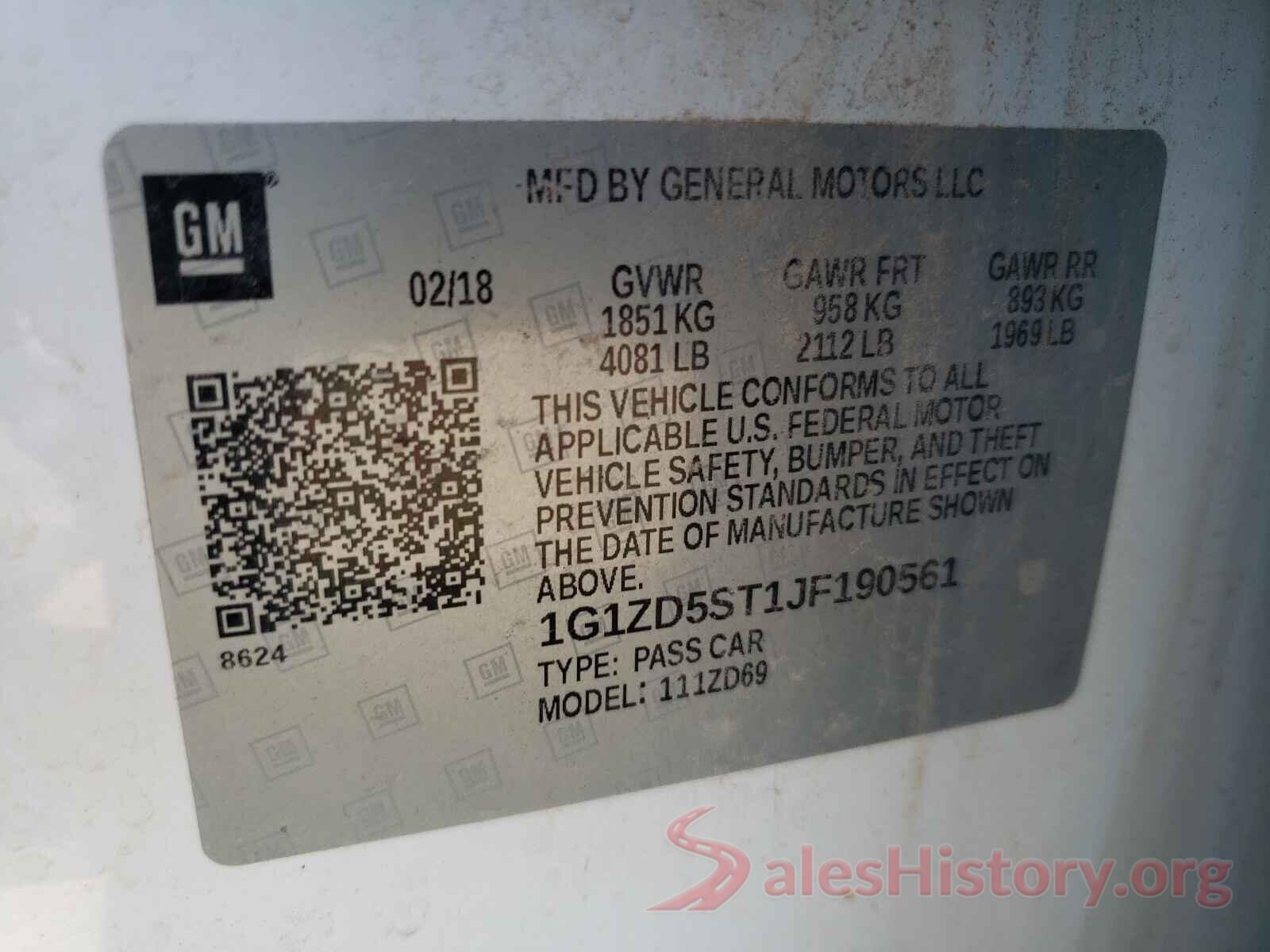 1G1ZD5ST1JF190561 2018 CHEVROLET MALIBU