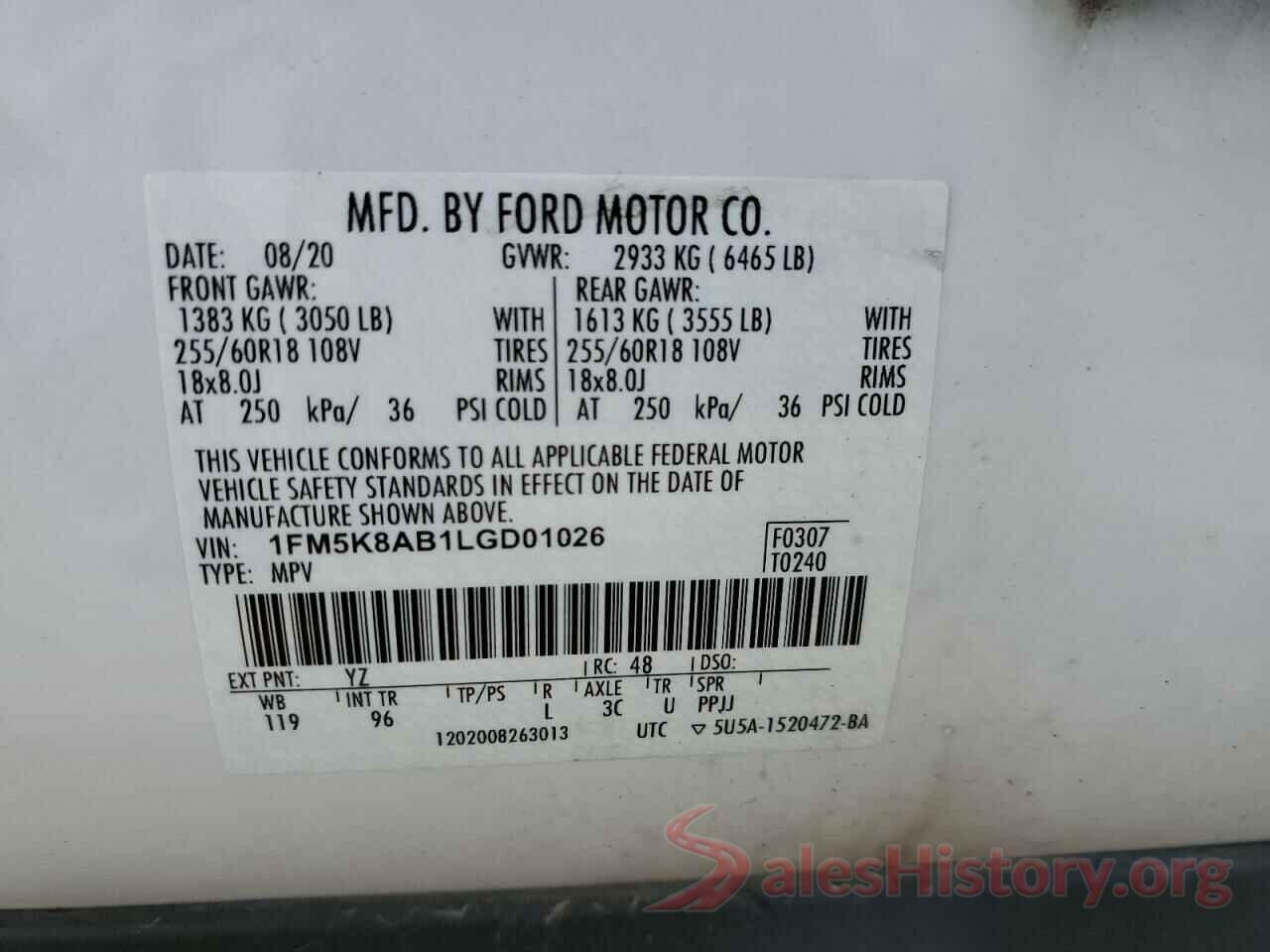 1FM5K8AB1LGD01026 2020 FORD EXPLORER