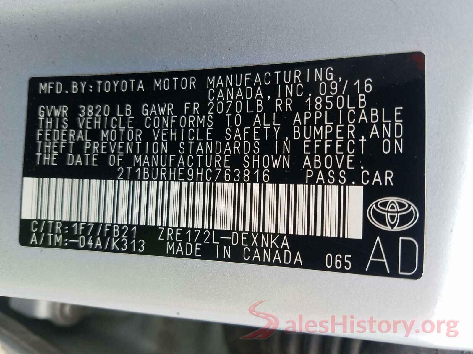 2T1BURHE9HC763816 2017 TOYOTA COROLLA