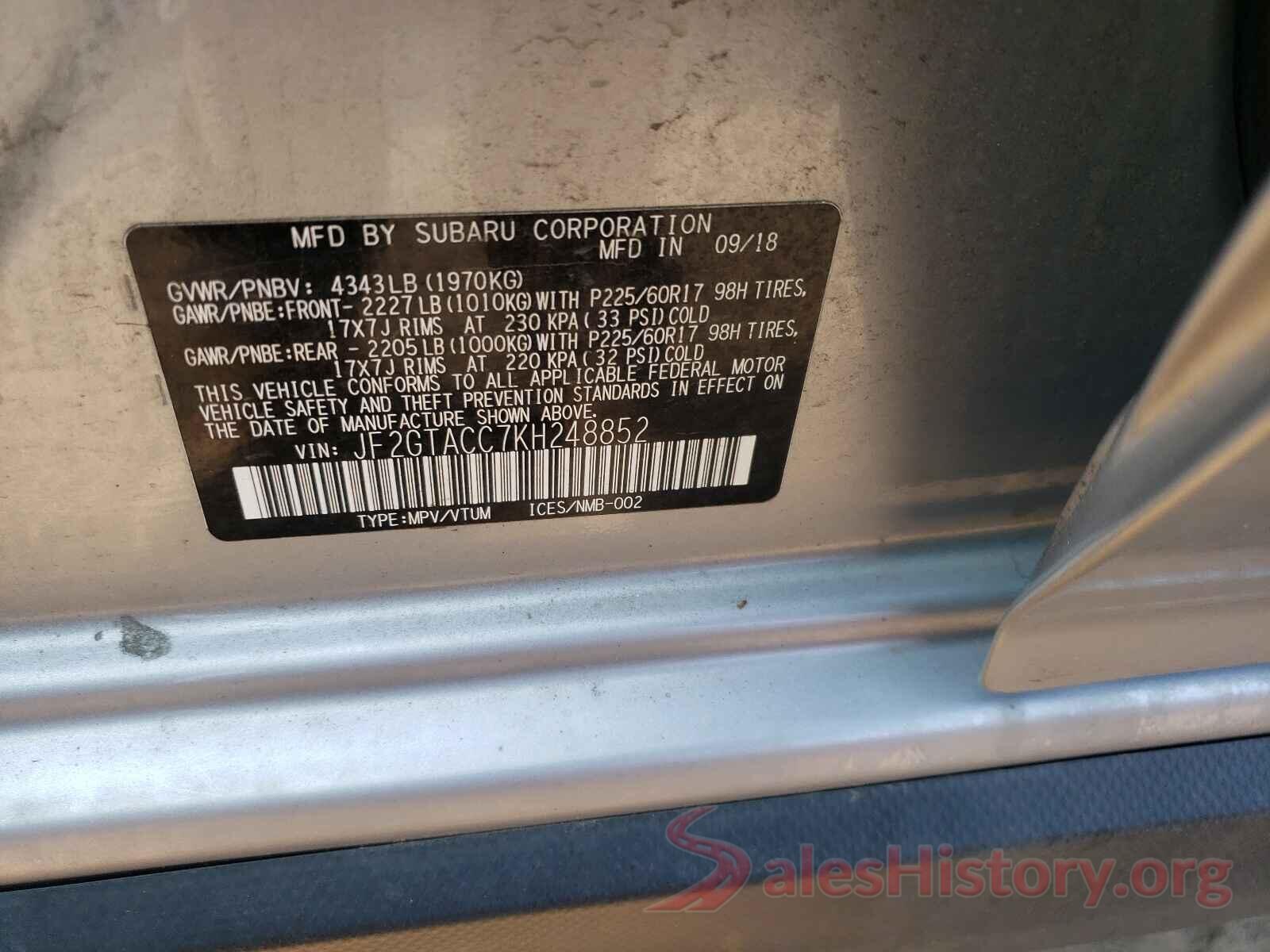 JF2GTACC7KH248852 2019 SUBARU CROSSTREK