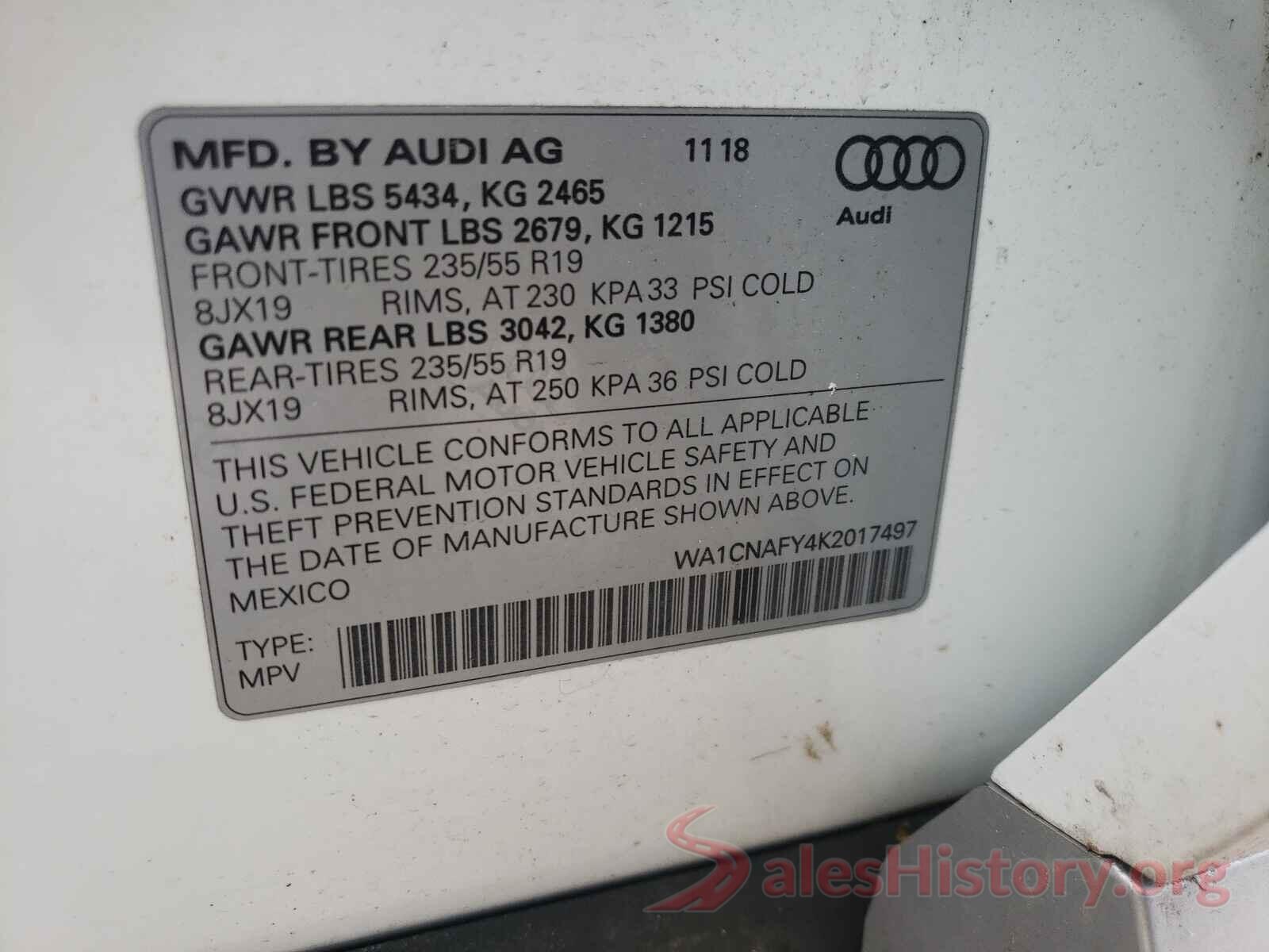 WA1CNAFY4K2017497 2019 AUDI Q5