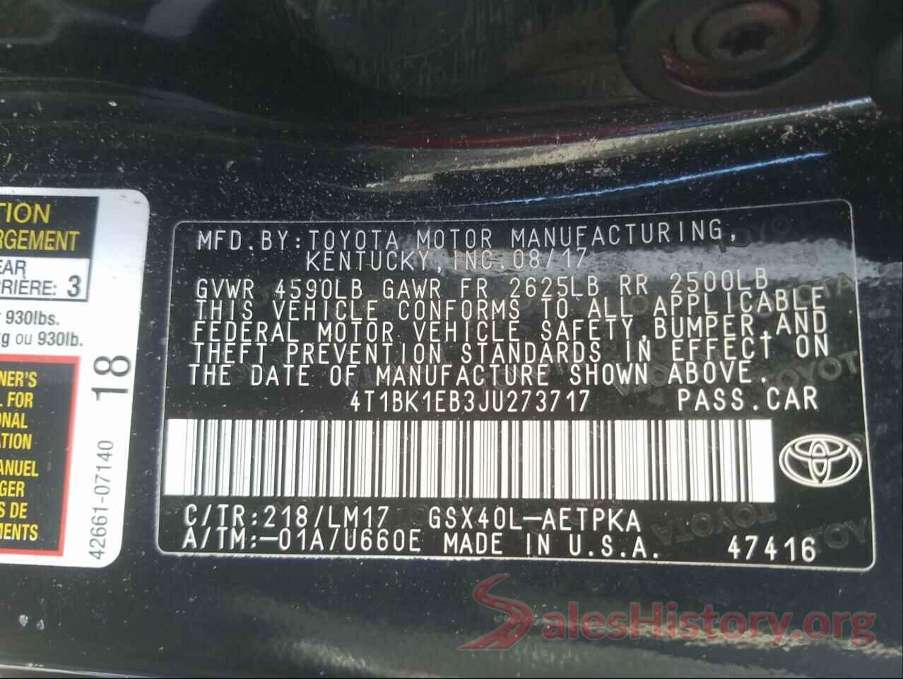 4T1BK1EB3JU273717 2018 TOYOTA AVALON