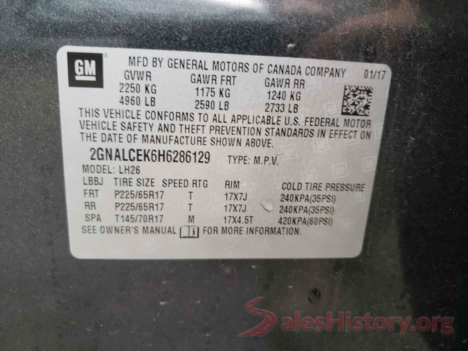 2GNALCEK6H6286129 2017 CHEVROLET EQUINOX