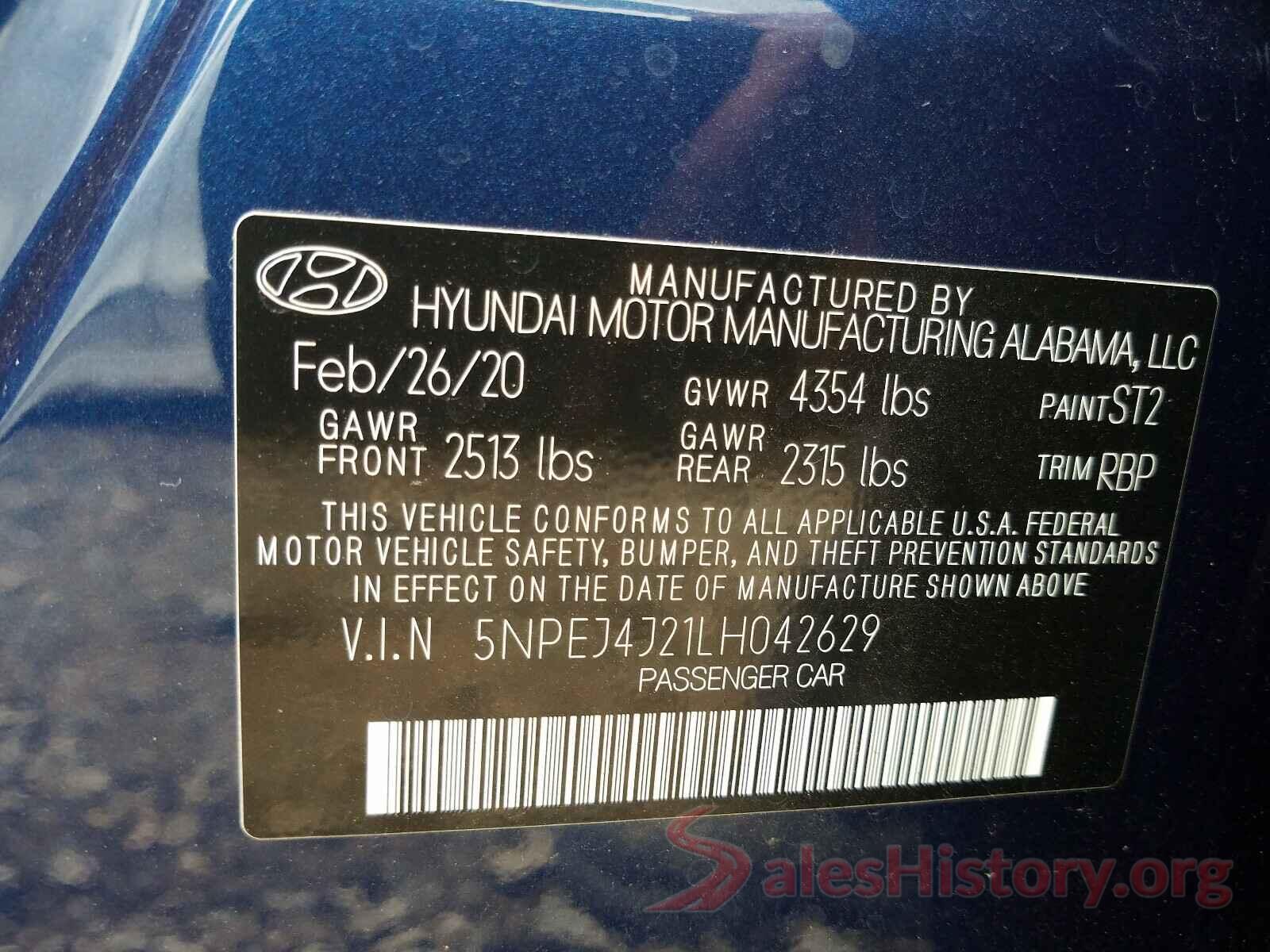 5NPEJ4J21LH042629 2020 HYUNDAI SONATA