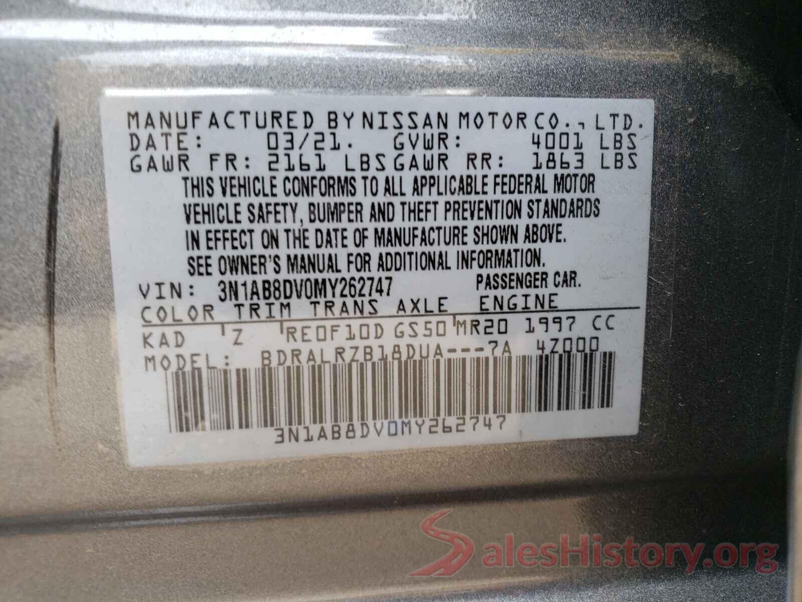 3N1AB8DV0MY262747 2021 NISSAN SENTRA