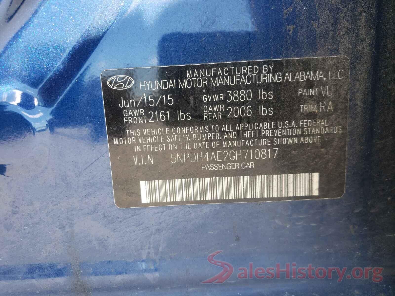 5NPDH4AE2GH710817 2016 HYUNDAI ELANTRA