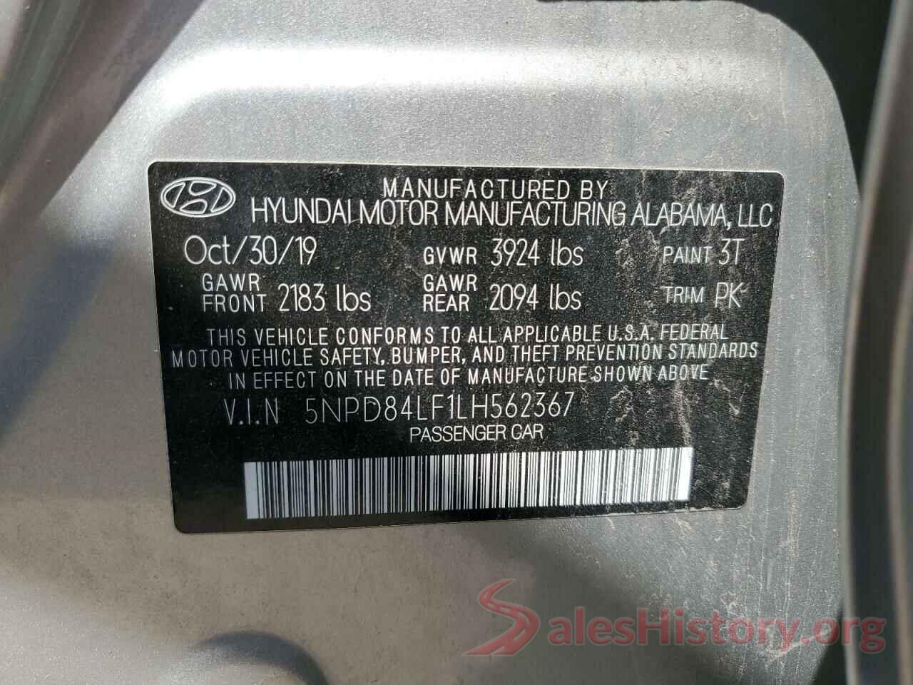 5NPD84LF1LH562367 2020 HYUNDAI ELANTRA