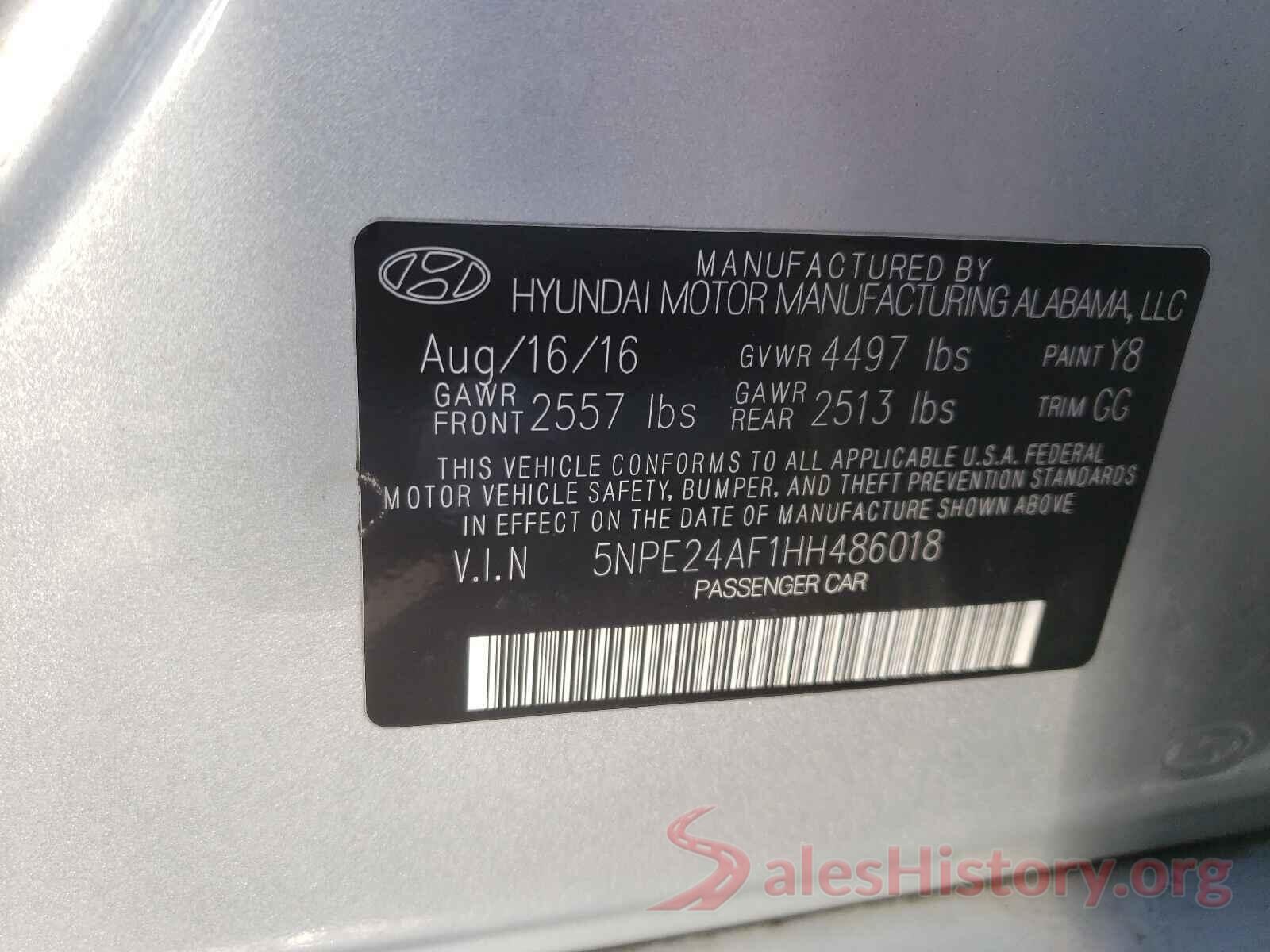 5NPE24AF1HH486018 2017 HYUNDAI SONATA