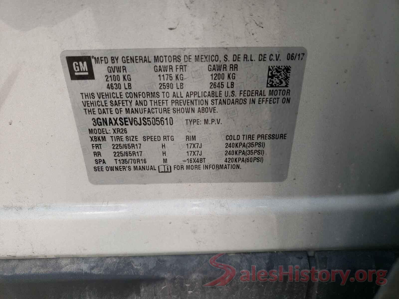 3GNAXSEV6JS505610 2018 CHEVROLET EQUINOX