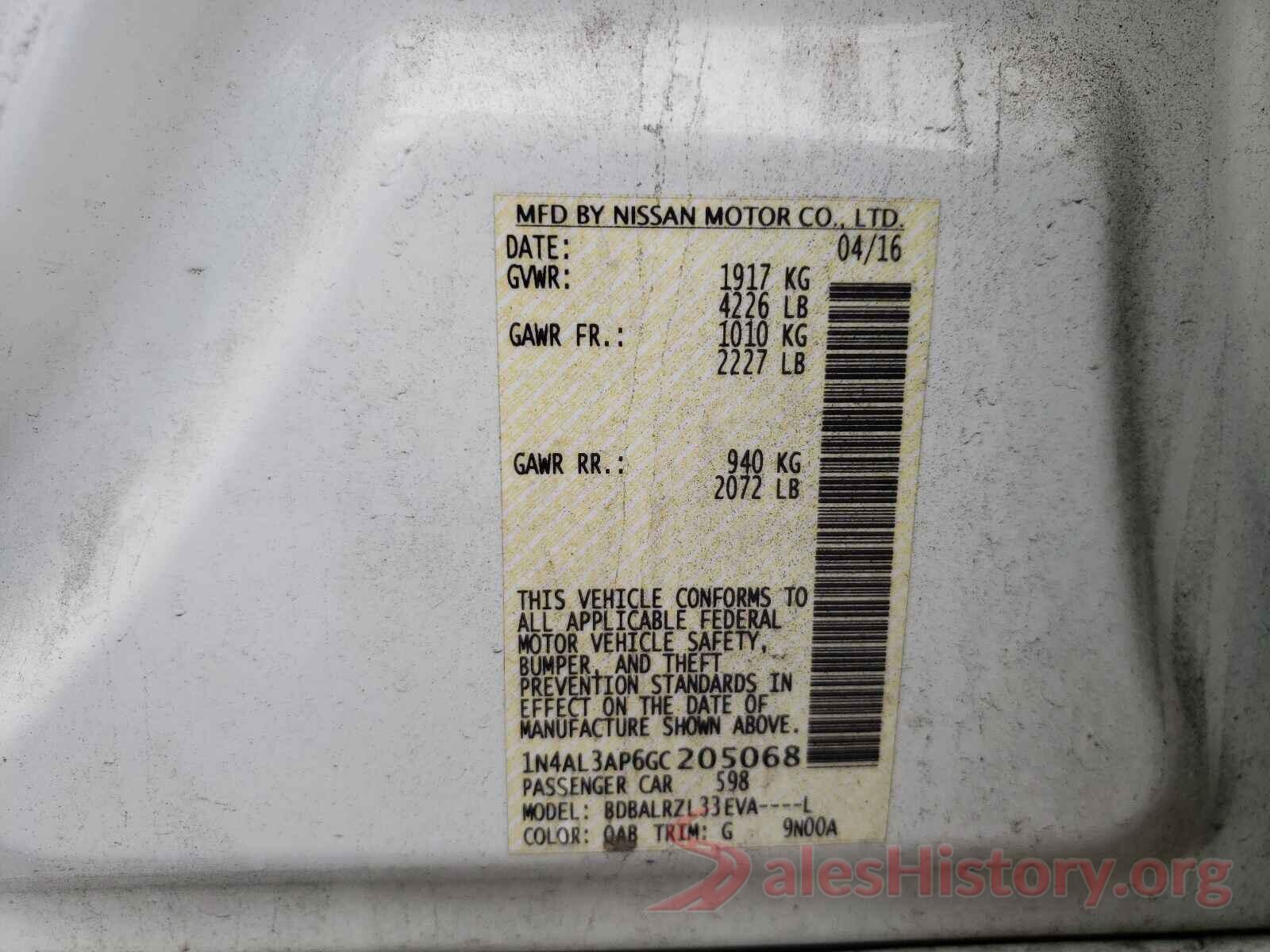 1N4AL3AP6GC205068 2016 NISSAN ALTIMA