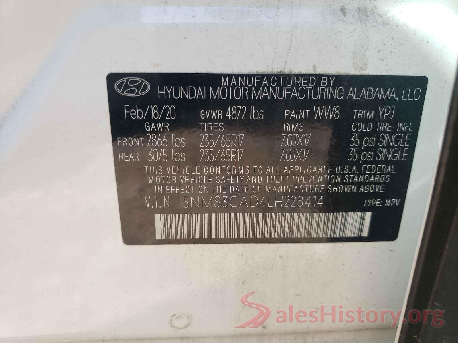 5NMS3CAD4LH228414 2020 HYUNDAI SANTA FE