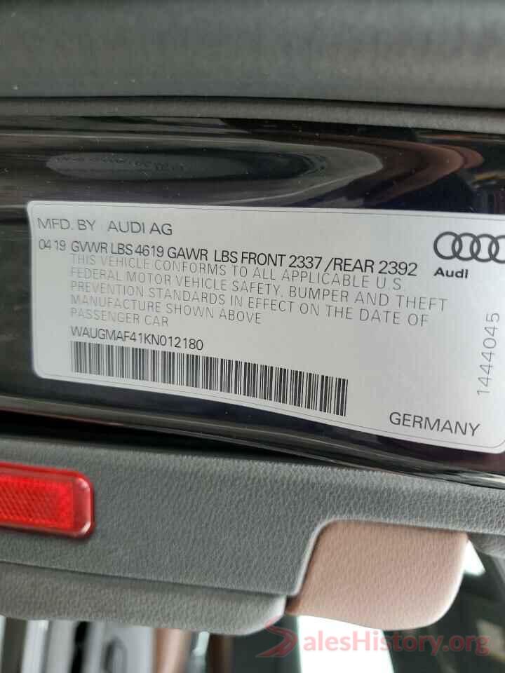 WAUGMAF41KN012180 2019 AUDI A4