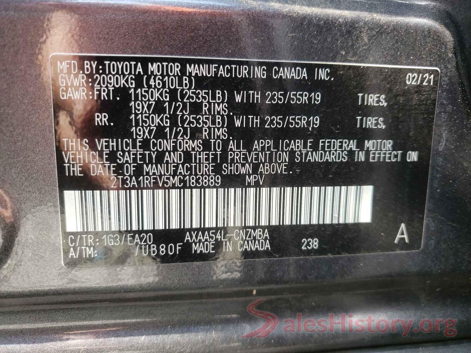 2T3A1RFV5MC183889 2021 TOYOTA RAV4