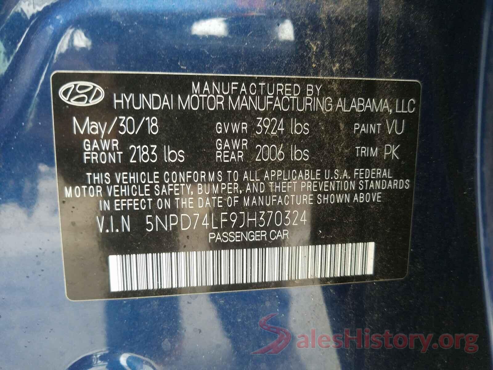 5NPD74LF9JH370324 2018 HYUNDAI ELANTRA