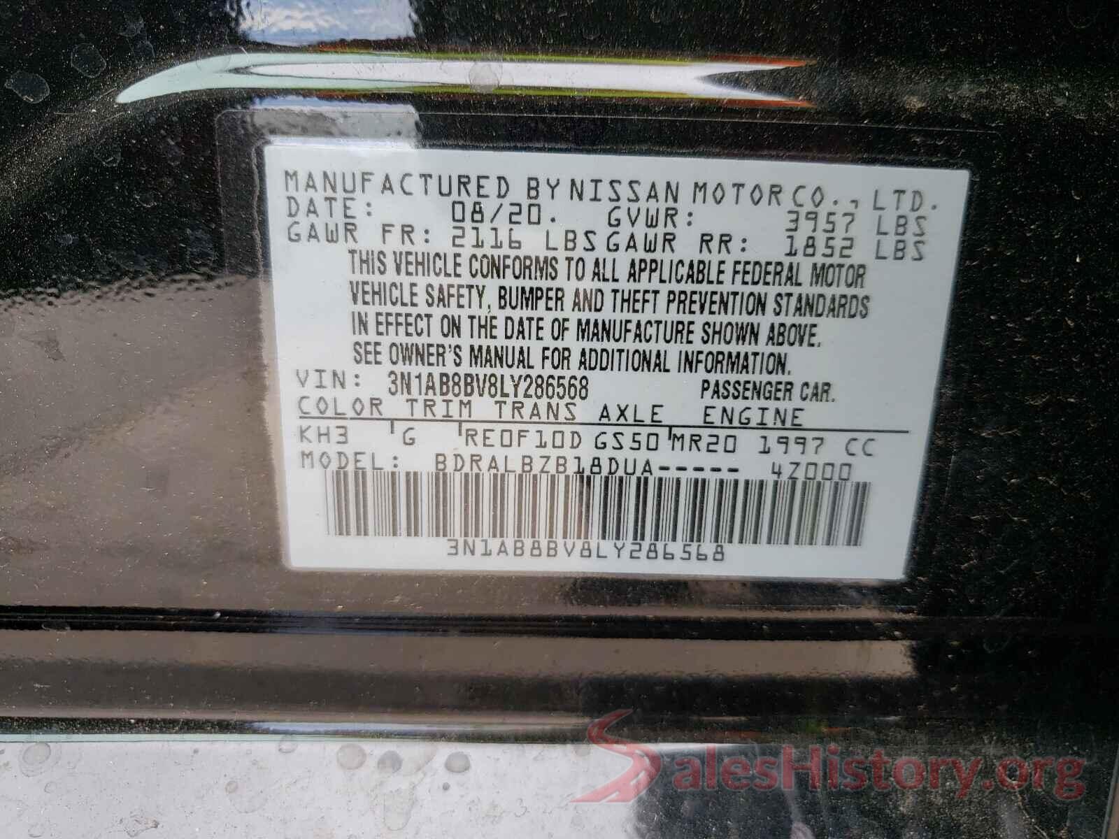 3N1AB8BV8LY286568 2020 NISSAN SENTRA