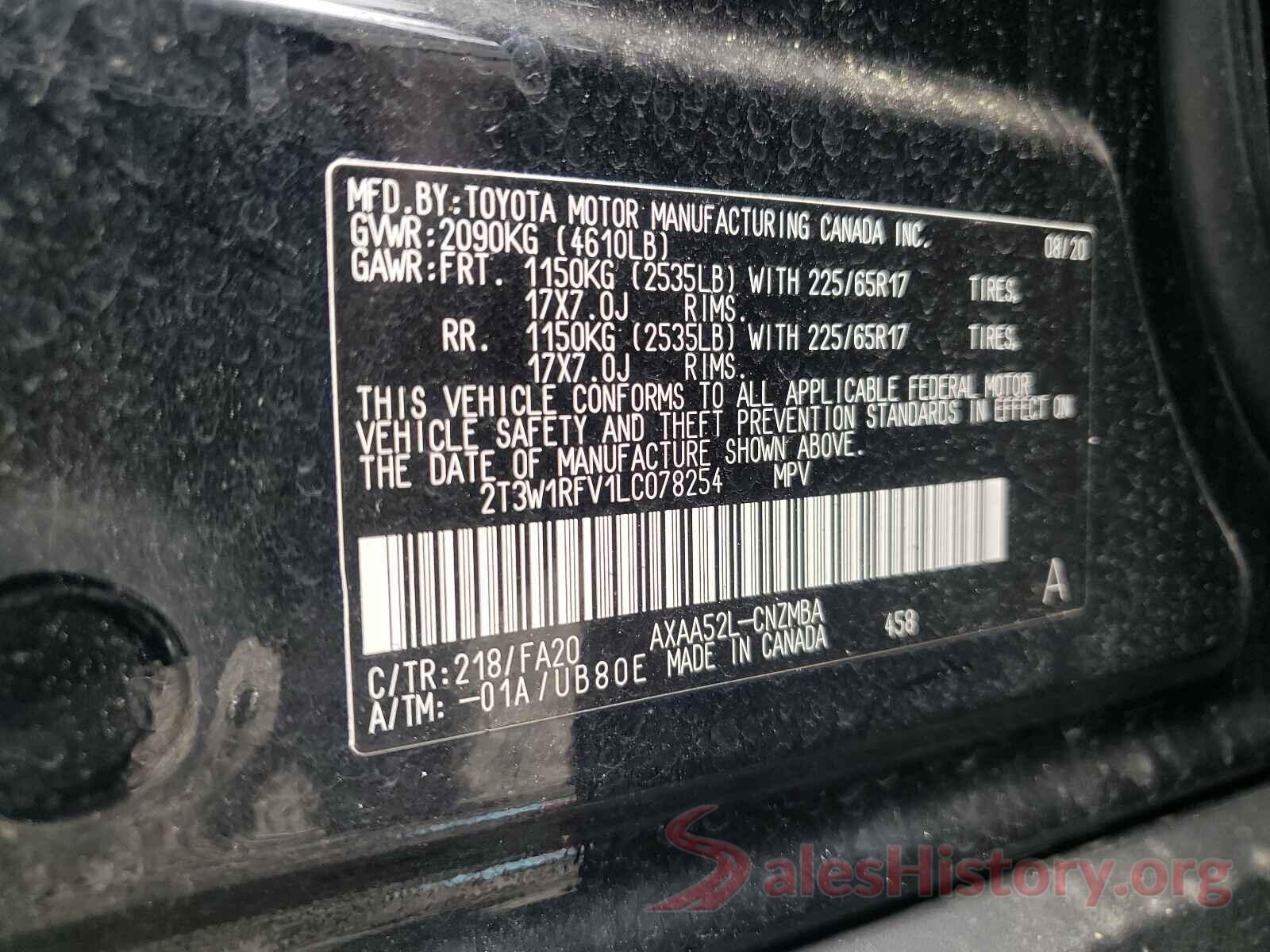 2T3W1RFV1LC078254 2020 TOYOTA RAV4