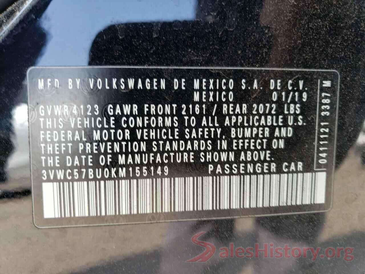 3VWC57BU0KM155149 2019 VOLKSWAGEN JETTA