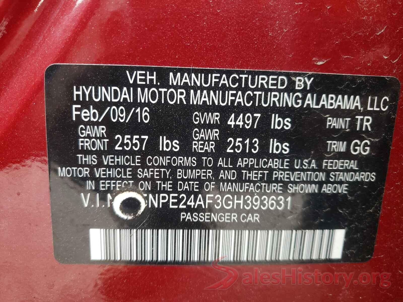 5NPE24AF3GH393631 2016 HYUNDAI SONATA